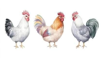 Fototapeta premium Cute Watercolor Rooster with Rainbow Colors