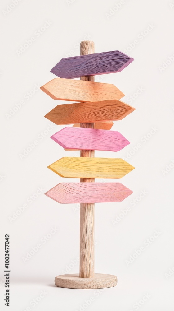 Poster a colorful signpost with six arrow-shaped markers, each displaying different shades, symbolizing dir
