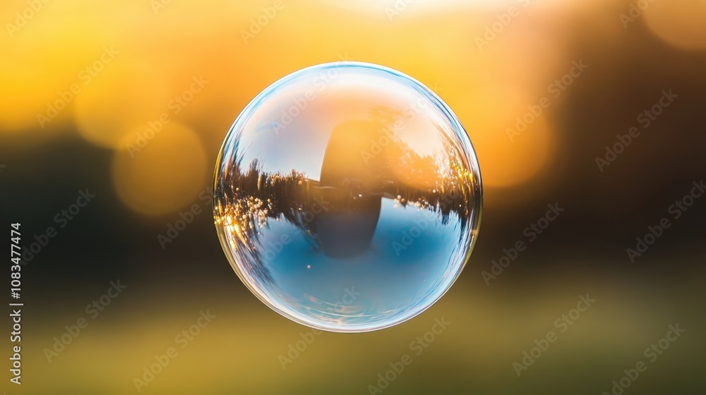 Poster soap bubble floating gracefully in the air, creating a mesmerizing display. this macro image capture