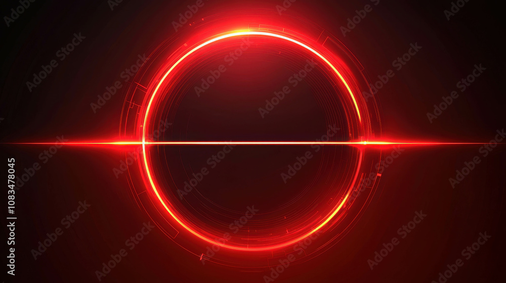 Poster abstract red circular design with glowing lines and futuristic elements on a dark background, perfec