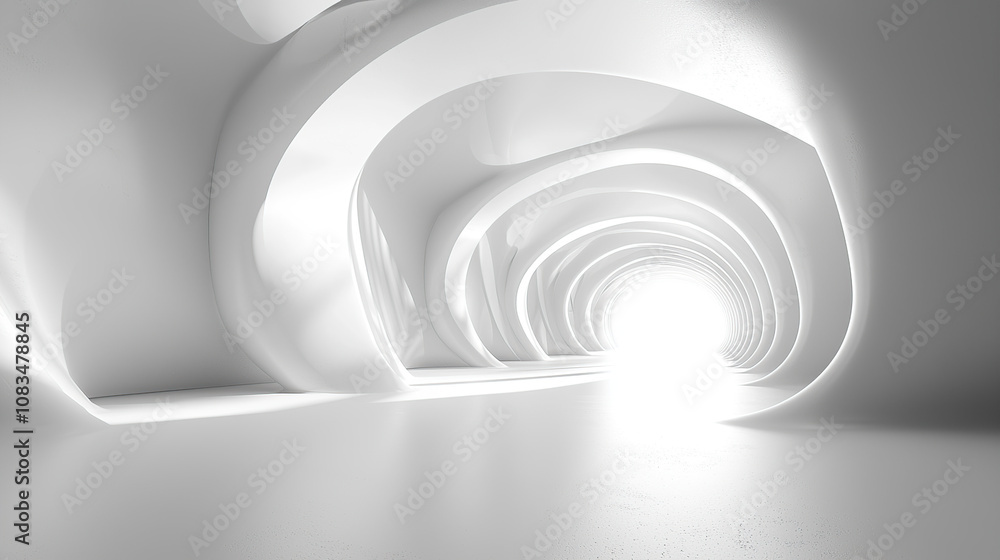 Aufkleber 3d render of an abstract white background with curved lines and light, in a minimalistic style