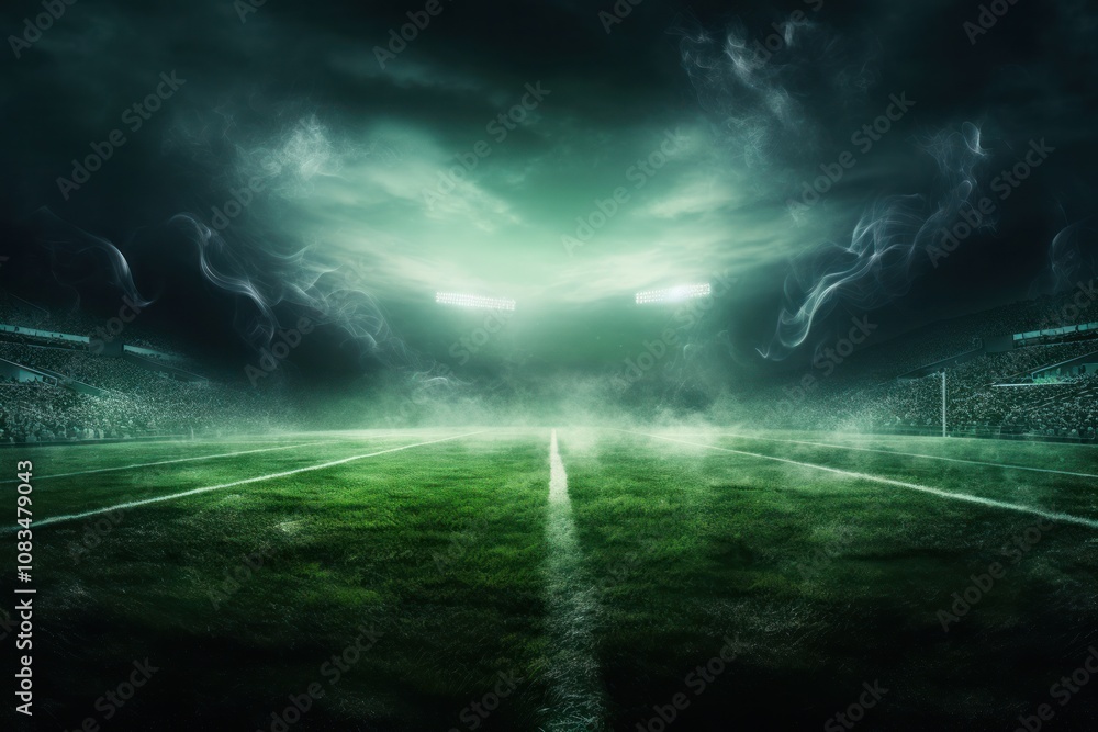 Aufkleber a dynamic scene of a textured soccer field with the focus on the midfield, highlighted by a swirling