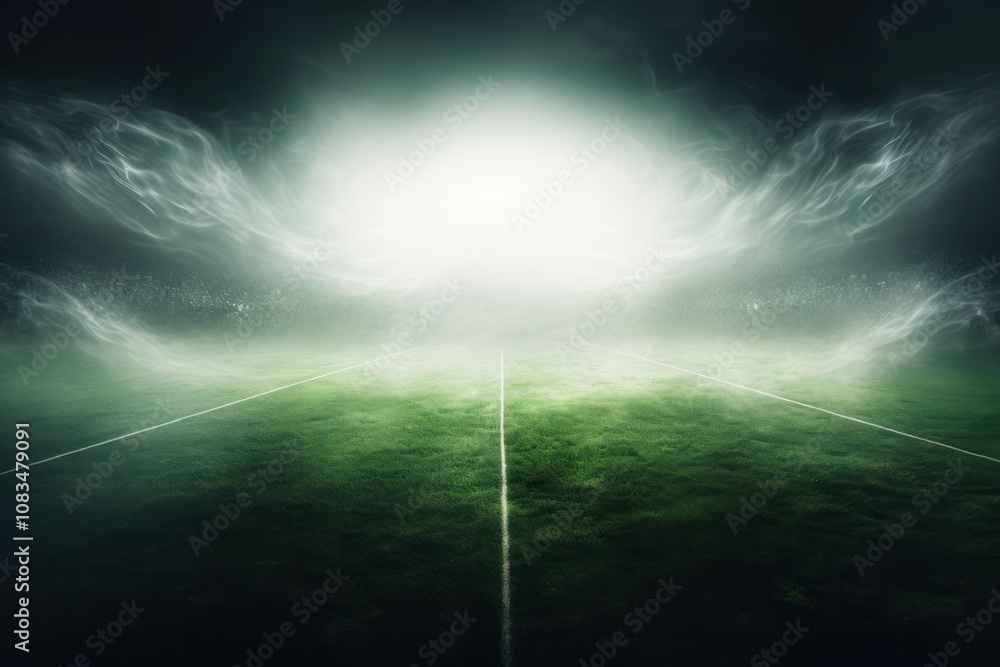 Aufkleber a dynamic scene of a textured soccer field with the focus on the midfield, highlighted by a swirling