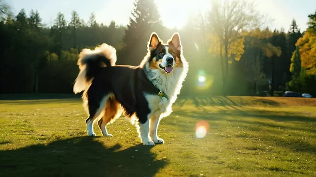 sky filmed 4K serene scene border collie canino pet intelligent energetic loyal obedient agility sheepdog black-and-white active playful smart nature mountain scenic companion exercise athletic