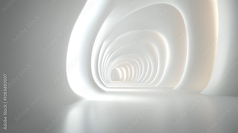 Poster 3d render of an abstract white background with curved lines and light, in a minimalistic style