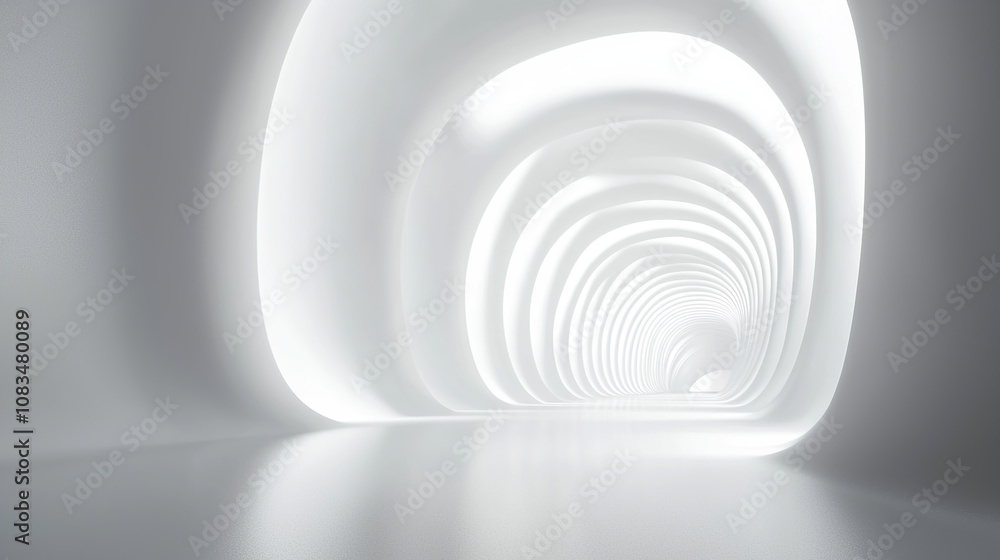 Aufkleber 3d render of an abstract white background with curved lines and light, in a minimalistic style