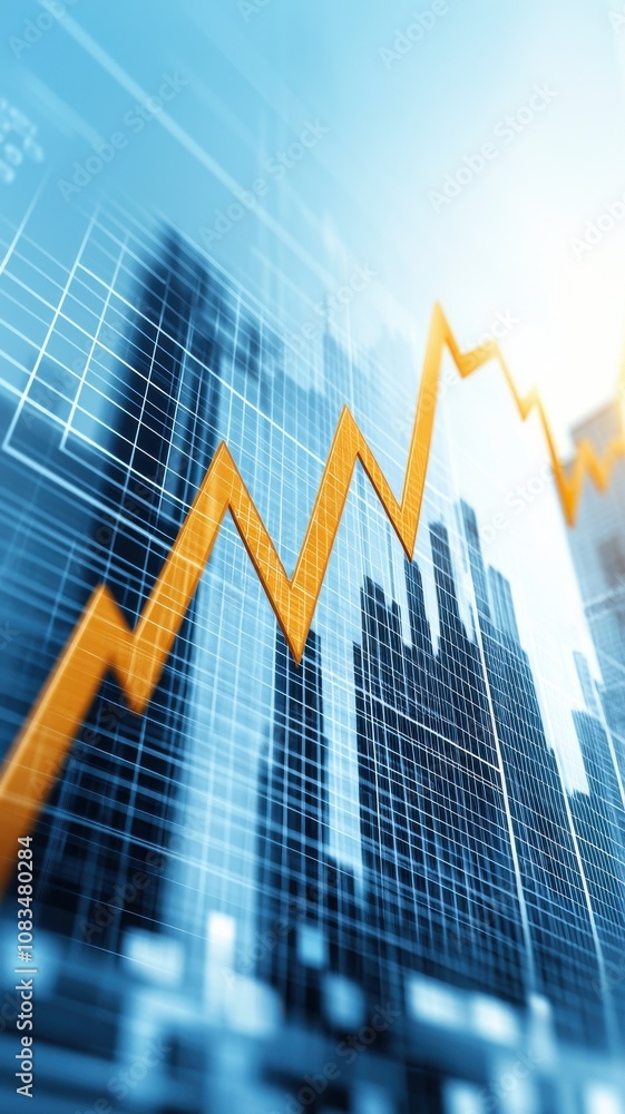 Poster a dynamic graph showing an upward trend, symbolizing growth in finance and business contexts, with a