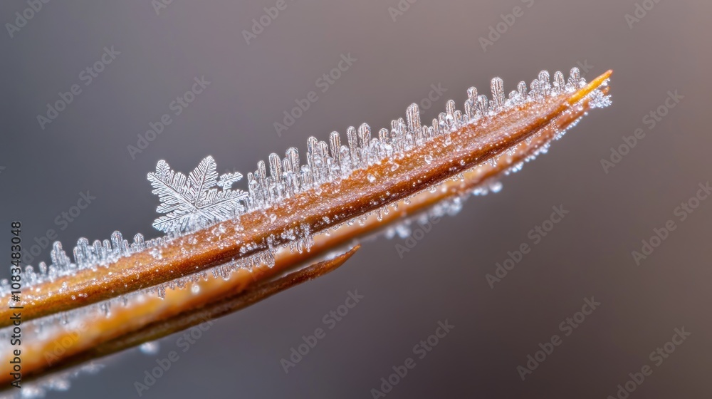Poster a single snowflake perched on a frost-covered stem