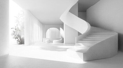 Obraz premium white empty photography studio, Clean and uncluttered white office space with a white desk and minimalistic decor.