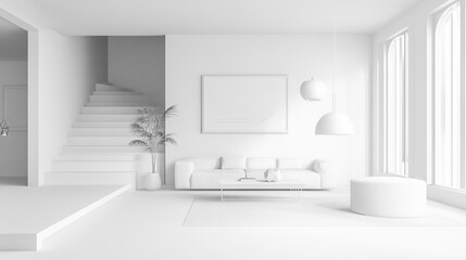 Fototapeta premium white empty photography studio, Clean and uncluttered white office space with a white desk and minimalistic decor.