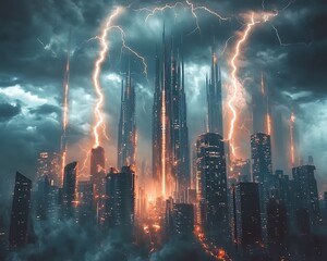 Cinematic Poster Highlights Futuristic Cityscape with Dramatic Lighting Effects