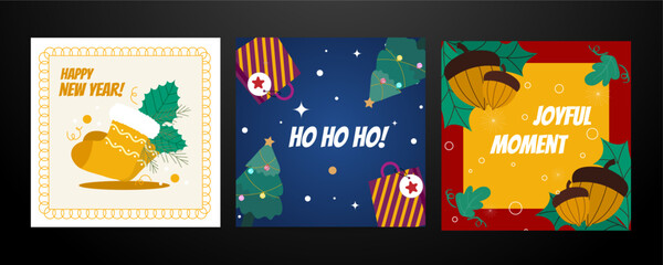 Fototapeta premium Christmas Greeting Cards With Festive and Holiday Decorations. A Collection of Christmas Greeting Cards. Perfect for Capturing the Joy of the Holiday Season