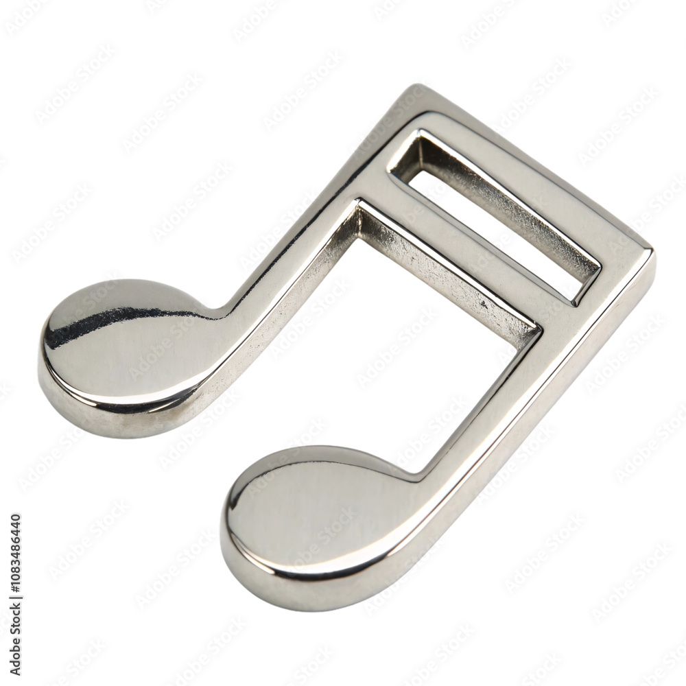 Poster a gleaming silver double eighth note, showcasing clean lines and a minimalist aesthetic, perfect for