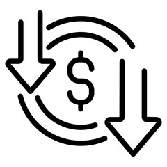 Cost reduction icon price lower arrow. Vector low cost money crisis icon