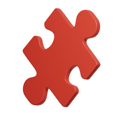 Obraz premium a single red puzzle piece with a smooth, glossy surface. The piece has a classic jigsaw puzzle shape with interlocking edges, designed to fit with other pieces.