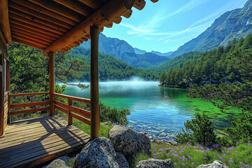 Mountain cabin with a wide veranda
