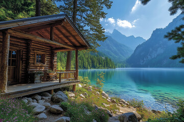 Mountain cabin with a wide veranda