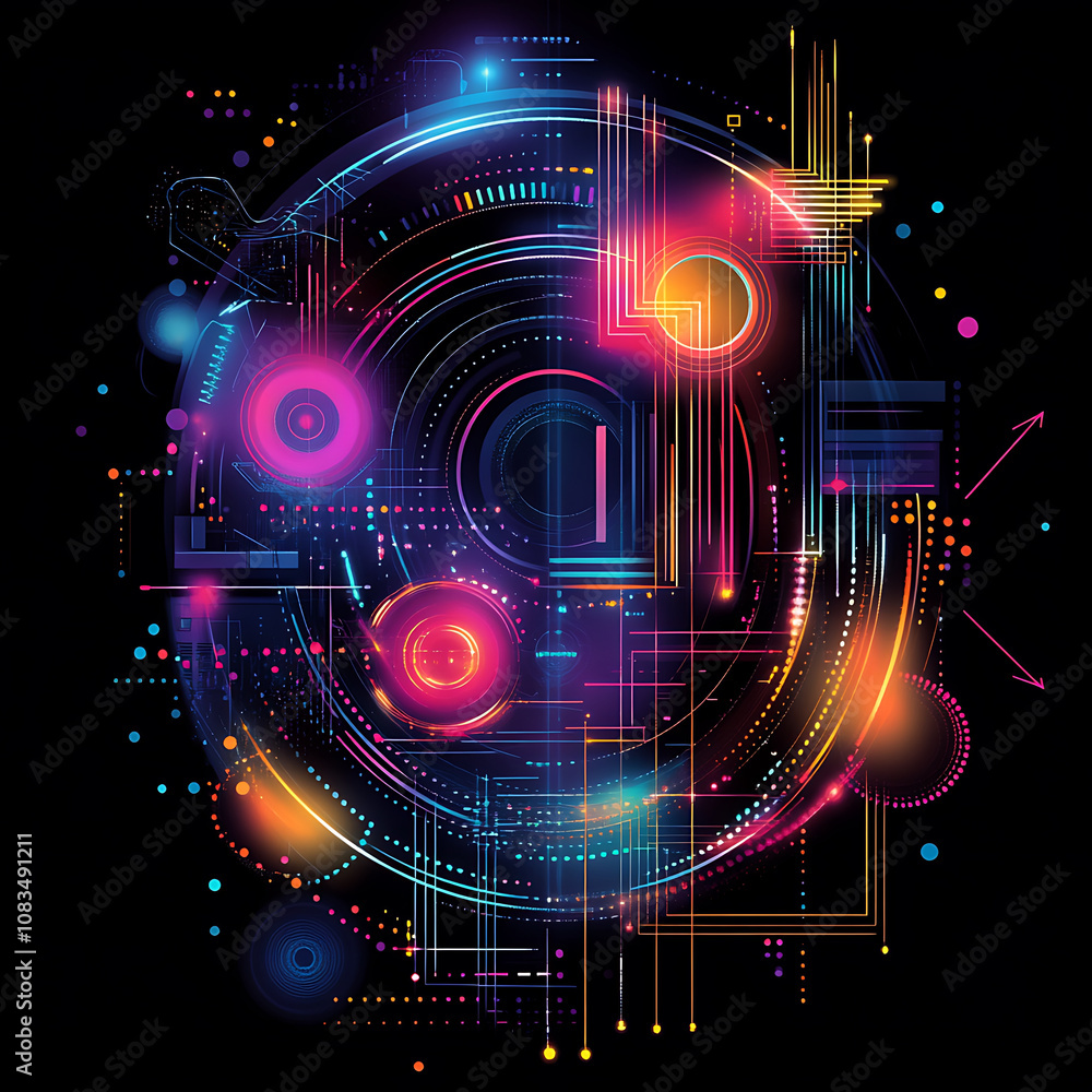 Aufkleber vibrant and modern vector background design featuring colorful geometric shapes, lines, and circles 