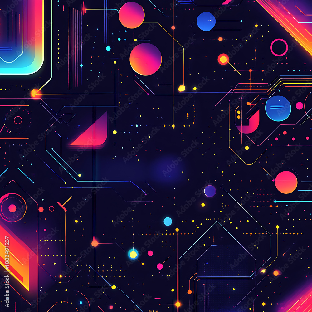 Poster vibrant and modern vector background design featuring colorful geometric shapes, lines, and dots, cr