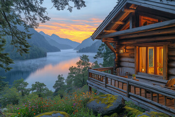 Secluded cabin high in the mountains