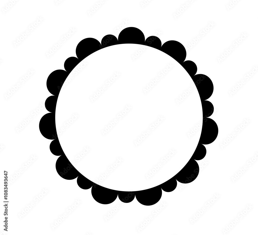 Poster scalloped edge circle frame. simple round scalloped border. fabric lace pattern frame. repeat cute v