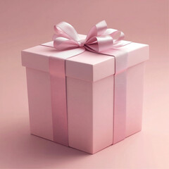 Fototapeta premium A pink gift box with a large pink bow on top, against a light pink background
