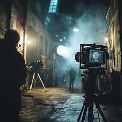 Fototapeta premium Cinematic Poster Highlights Cinematic Scene with Camera in Urban Environment