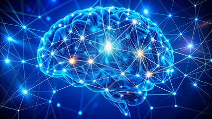 Fototapeta premium Brain with glowing neural connections and digital lines, representing advanced neuroscience concepts
