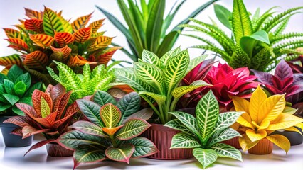 Fototapeta premium Set of Artificial House Plants Isolated on White Background for Architectural Visualization and Composition