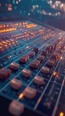 Obraz premium Close-up of a Sound Mixing Console with Illuminated Buttons