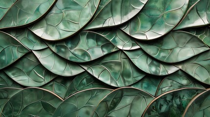 Obraz premium A textured surface resembling overlapping green leaves, creating a natural and organic aesthetic.