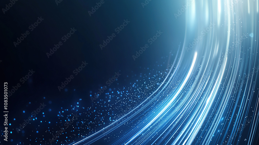 Poster abstract background with light lines and dots on a blue backdrop