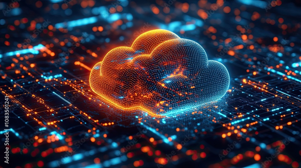 Poster the concept of cloud storage and cloud computing is illustrated against a glowing illustration of da