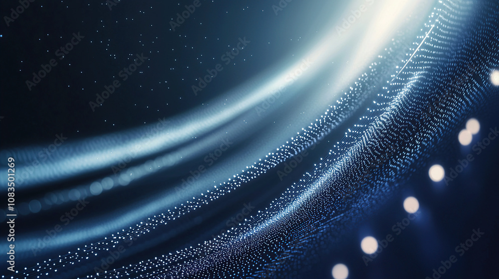 Poster abstract background with light lines and dots on a blue backdrop
