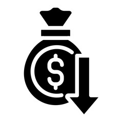 Cost reduction icon price lower arrow. Vector low cost money crisis icon