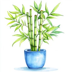 Obraz premium Traditional Chinese New Year Symbols Clipart. A vibrant bamboo plant in a blue pot, symbolizing growth and harmony in nature.