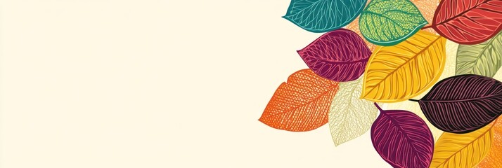 Obraz premium A decorative arrangement of colorful autumn leaves against a light background.