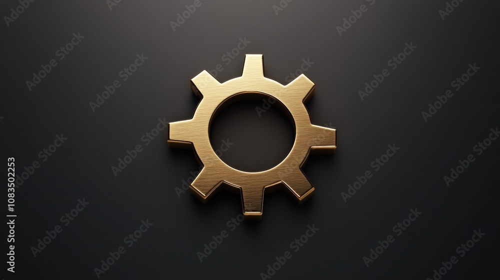 Poster a shiny golden gear symbol sits prominently on a dark surface, symbolizing machinery and technologic