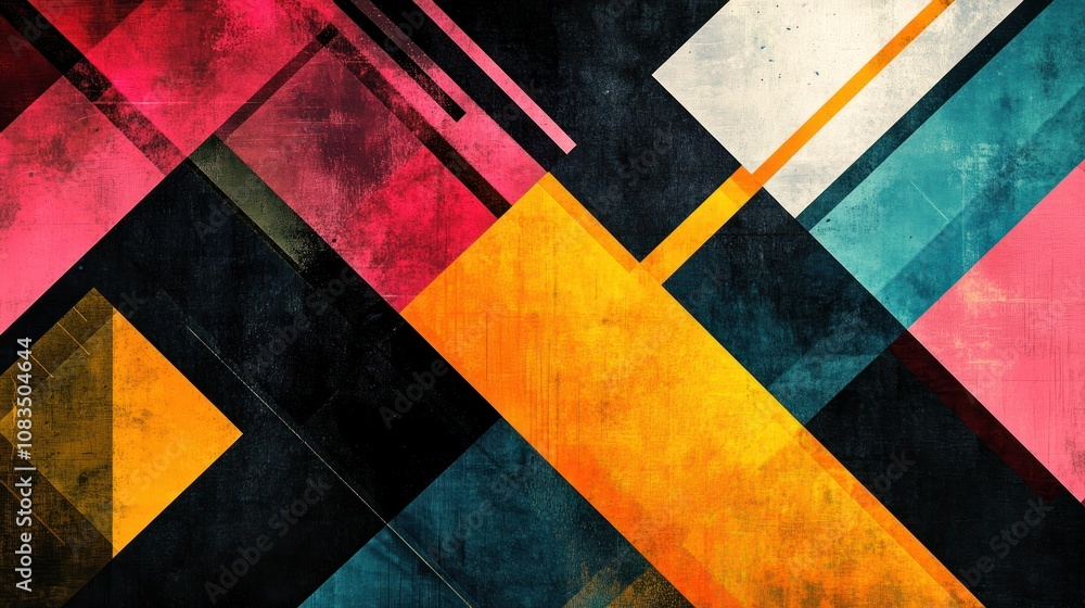 Aufkleber Abstract Geometric Pattern with Grunge Texture and Vibrant Colors