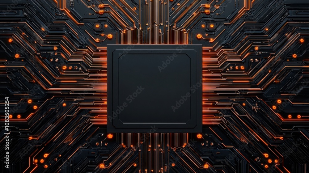 Aufkleber seo audience and search concept. a futuristic circuit board featuring intricate patterns of orange c