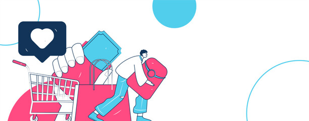 Holiday shopping people doing e-commerce online shopping flat vector concept operation hand drawn illustration
