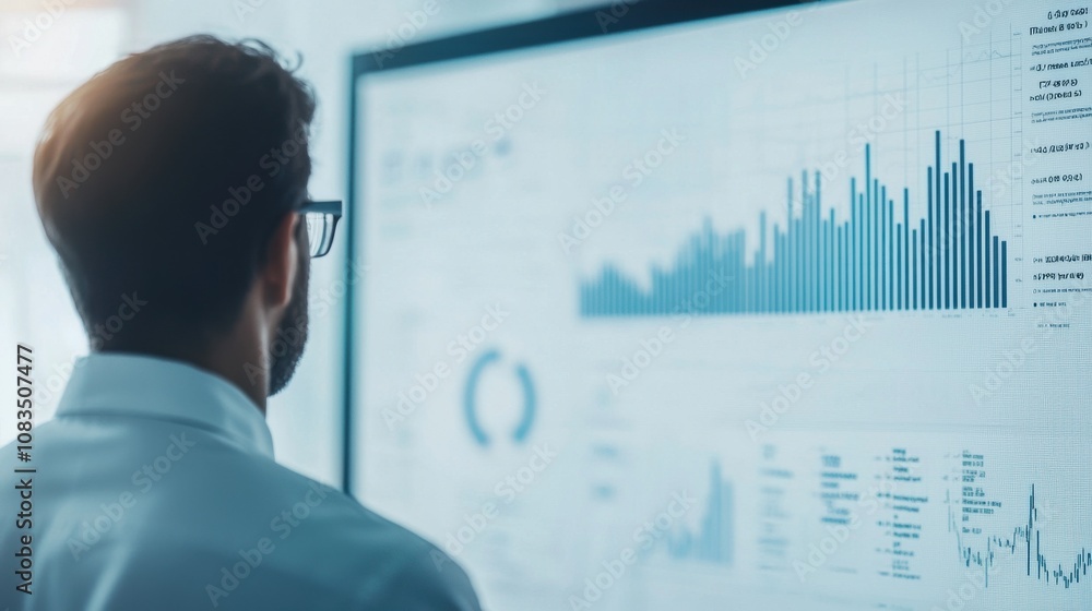 Poster analyzing business data trends office infographic digital close-up data analytics