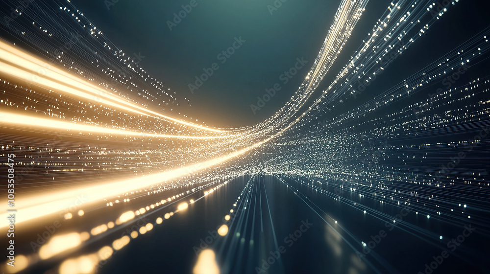 Poster abstract background with light lines and dots on a blue backdrop