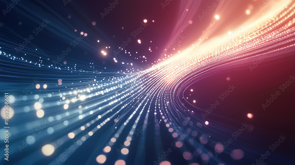 Poster abstract background with light lines and dots on a blue backdrop
