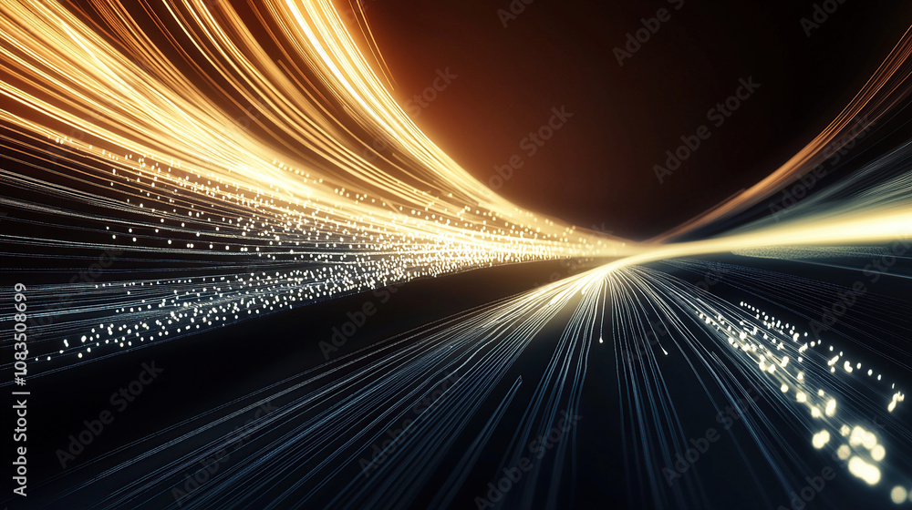 Poster abstract background with light lines and dots on a blue backdrop