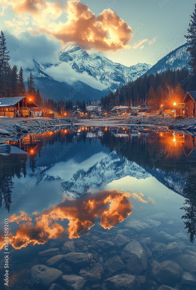 Poster here's a and keyword list for your image.. scenic mountain lake sunset reflection.