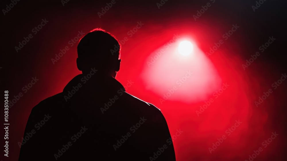 Poster a burglar's silhouette is visible under a red light, creating a dramatic atmosphere in a dark urban 
