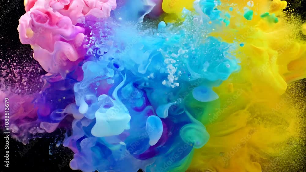 Aufkleber camera snap zooms towards an explosion of vibrant pigments, blending and separating in mesmerizing w