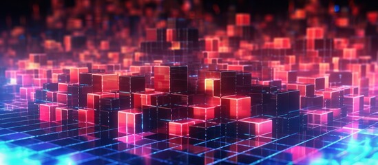 Obraz premium Red and Blue Digital Grid with Glowing Cubes.