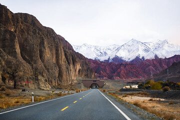 Natural landscape views alongside the road in Western Xinjiang, China